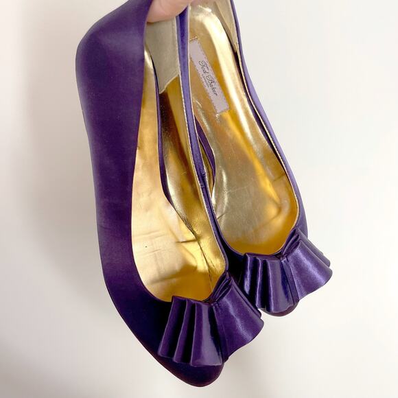 Ted Baker Twee Girly Glam Purple Satin Bow Flats Size 6.5 Evening Shoes - Picture 1 of 7